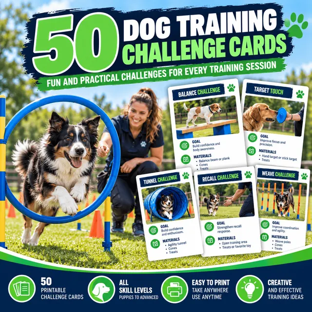 50 Dog Training Challenge Cards - Printable Field Challenges